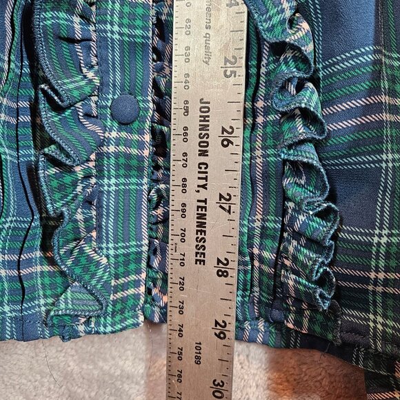Torrid Womens 2X Plaid Ruffled Button Front Blouse Top Blue Green peplum office - Picture 6 of 11